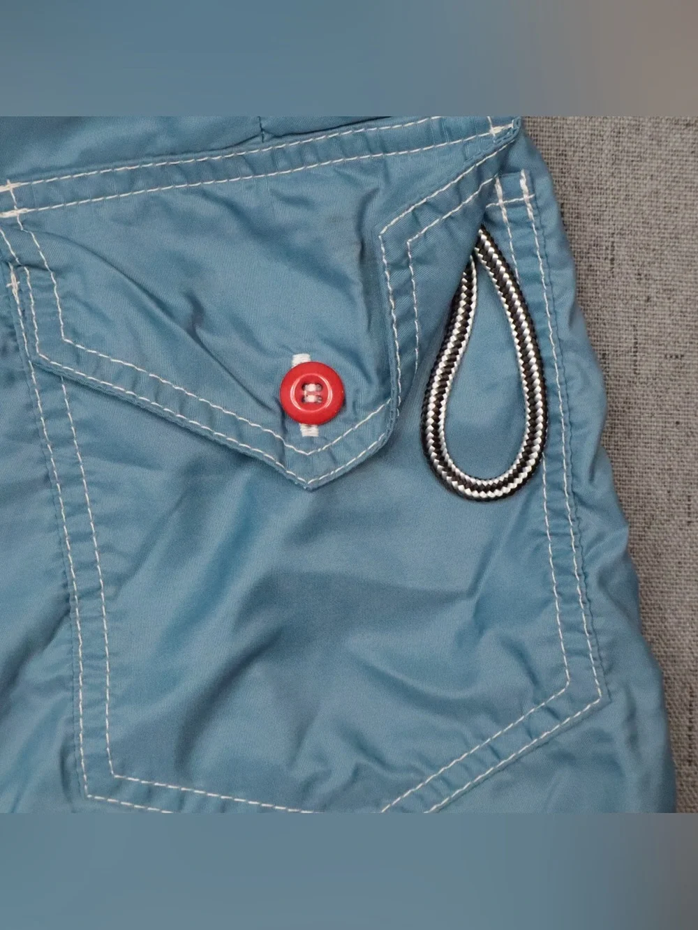 Birdwell Beach Britches Board Shorts 33 Light Blue USA Patriotic Patch⁠